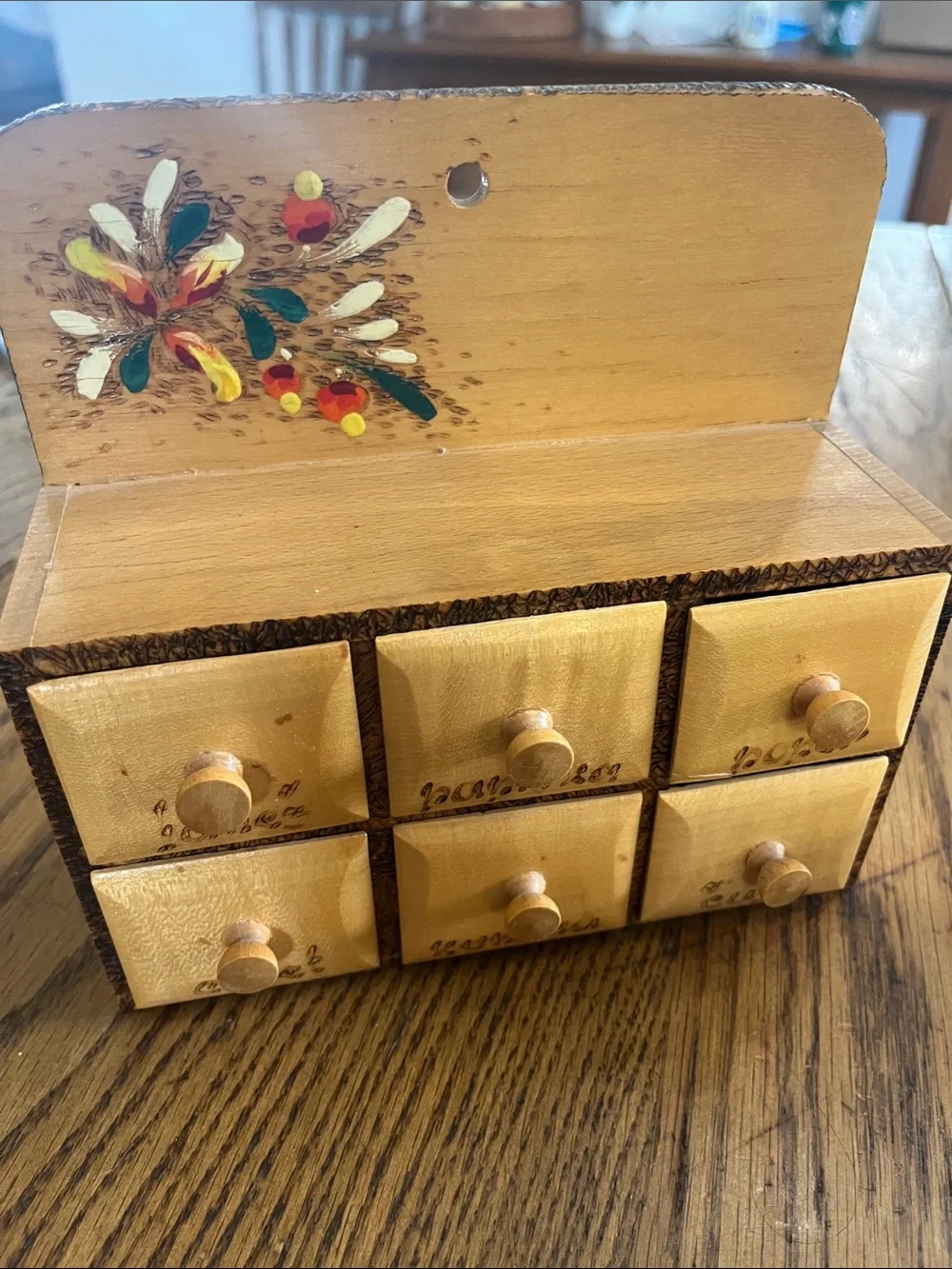Cottagecore Hand-Painted Wooden 6-Drawer Storage Organizer in Natural Wood